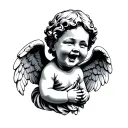baby angel statue laughing tattoo design idea