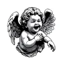 baby angel statue laughing tattoo design idea