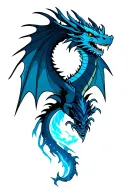 Nordic Dragon Flying with a bottom catillo and blue flashes tattoo design idea