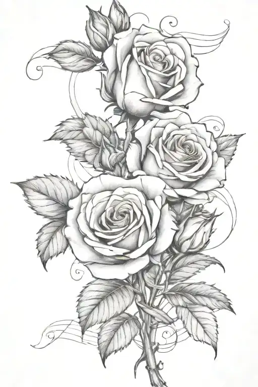 roses with notes on the stem instead of thorns tattoo design idea
