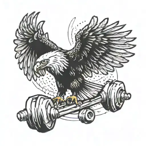 Incorporate a fierce eagle design into a gym-inspired tattoo, featuring elements like dumbbells and barbells tattoo design idea