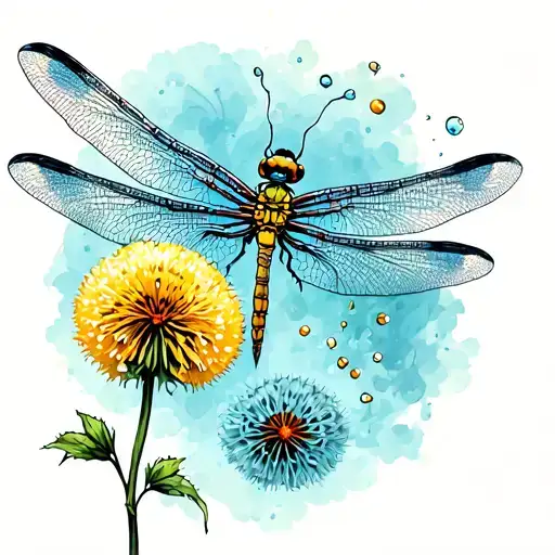 Dragonfly And Dandelion blowing tattoo design idea