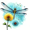 Dragonfly And Dandelion blowing tattoo design idea