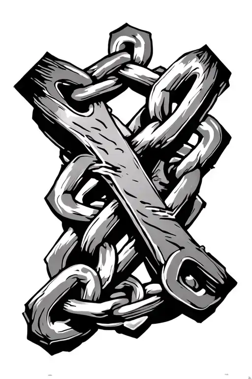 Cross breaking chain links tattoo design idea