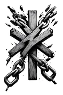 Cross breaking chain links tattoo design idea