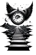 clock with an eye inside, pathway leading to the moon tattoo design idea