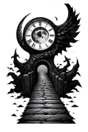 clock with an eye inside, pathway leading to the moon tattoo design idea
