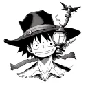 One Piece, hat from ace luffy and sabo, anker and kompass. Face from thousand sunny and flying lamp tattoo design idea
