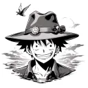 One Piece, hat from ace luffy and sabo, anker and kompass. Face from thousand sunny and flying lamp tattoo design idea
