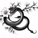 snake and sakura branch with crescent moon on collarbone tattoo design idea
