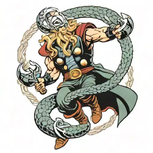 thor fighting the world serpent  tattoo design idea