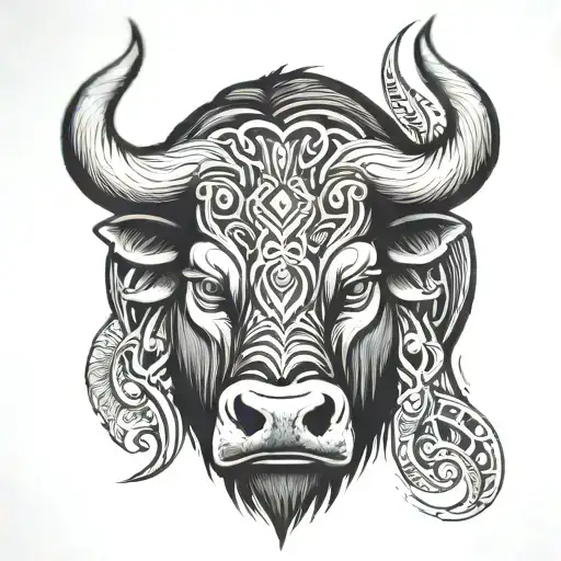 asian pacific water buffalo tribal mauroi samoan inspired tattoo head only wickedness  evil  tattoo design idea