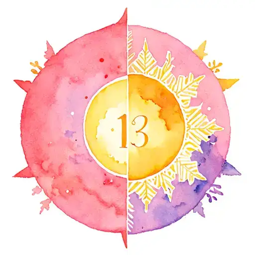half of a sun half of a snow flake with the number 13 tattoo design idea