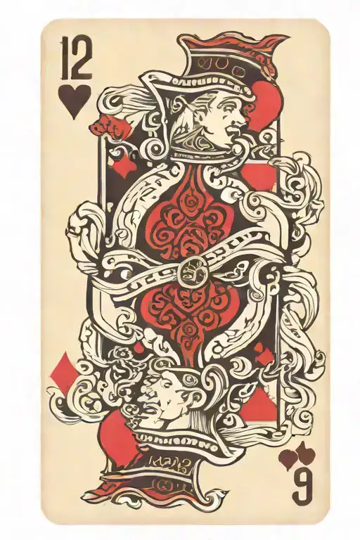 two 9 of hearts black jack tattoo playing cards arranged angled holding, minimal colours  tattoo design idea