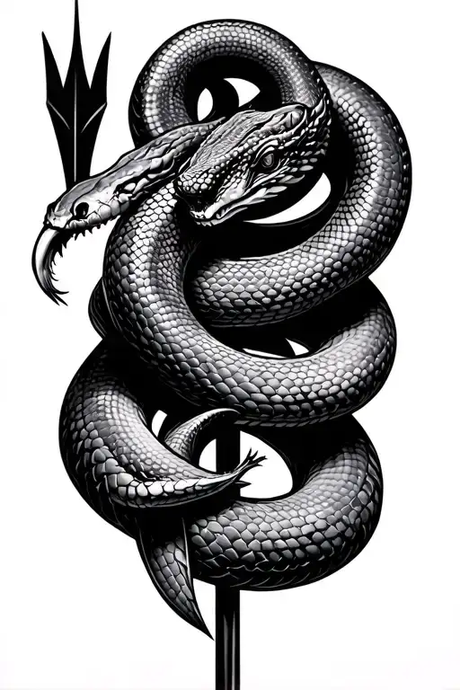 coral snake wrapped around arrow design tattoo design idea