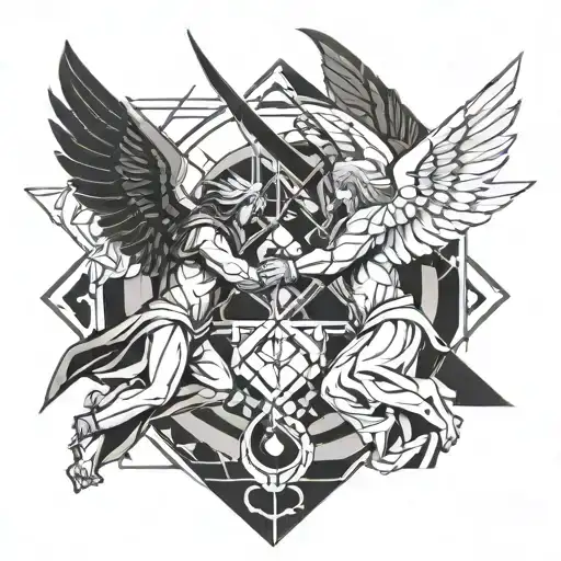 angels fighting demons tattoo design idea