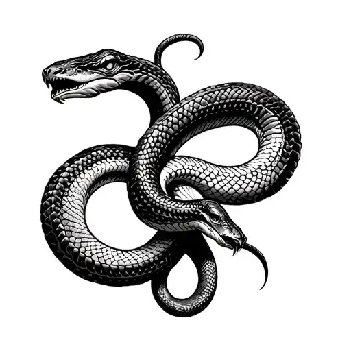 two cobra snakes facing each others legs intertwined, traditional tattoo styles detailed tattoo design idea