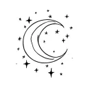 Crescent moon surrounded by stars tattoo design idea