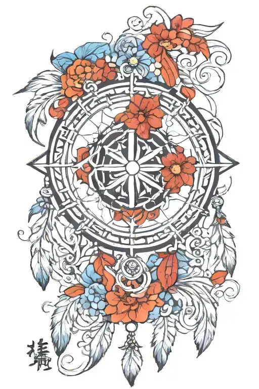 anhk cross dream catcher mandala design incorporating symbols tattoo design idea
