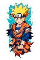 Naruto + Goku + Sukuna + Kaiju no8 tattoo design idea
