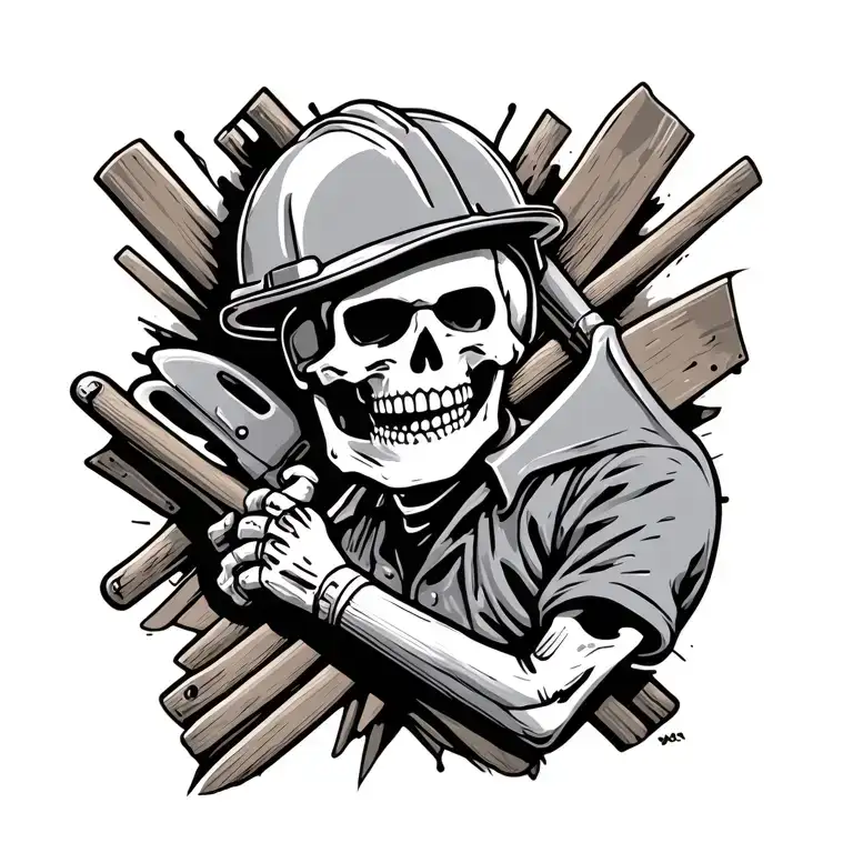 skeleton hard hat shovel construction worker tattoo design idea