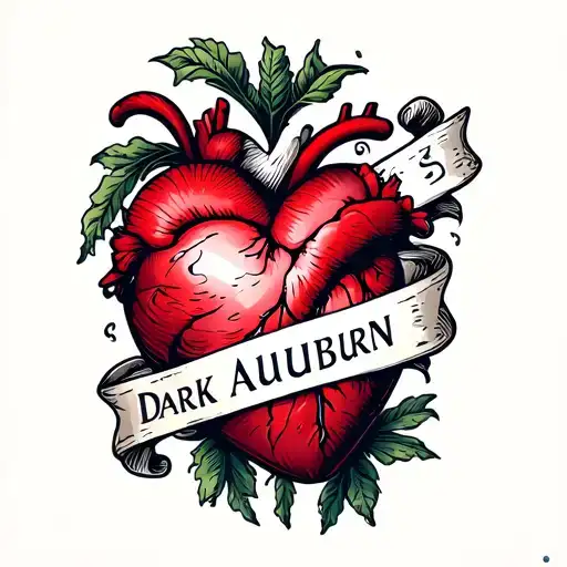 "DARK AUBURN " heart with double banner wrapping itself tattoo design idea