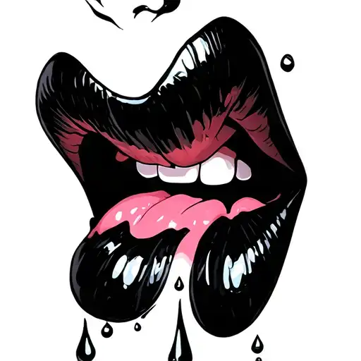 black lips and tongue, white droplets tattoo design idea
