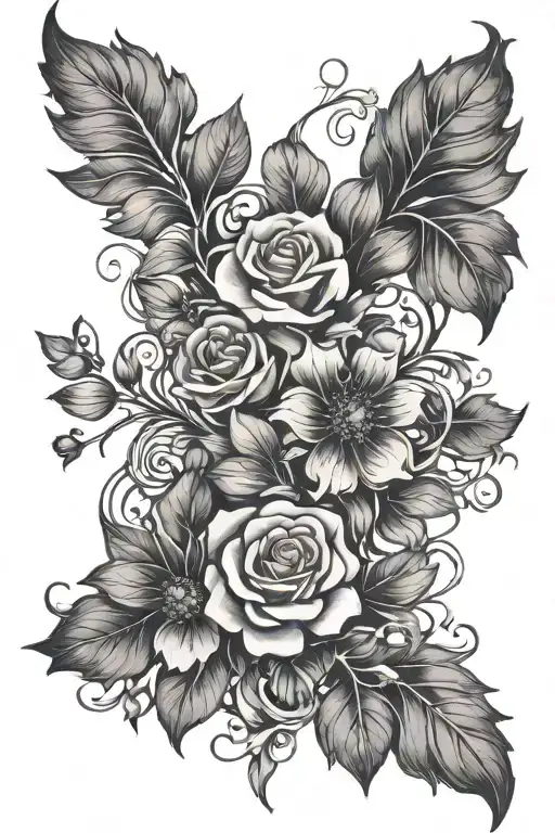 flowers with vines and 'XOTWOD' tattoo design idea