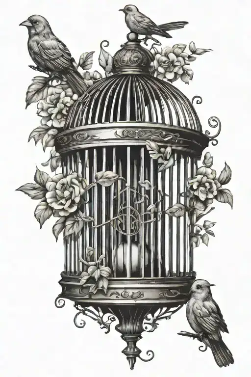 vintage bird cage without bird tattoo design idea