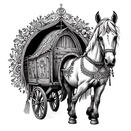 gypsy caravan and horse tattoo design idea