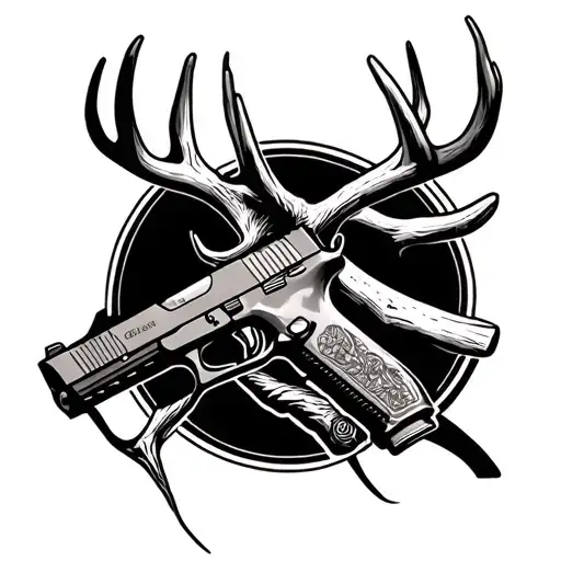 Deer Antler with Glock 9mm gun intertwined tattoo design idea