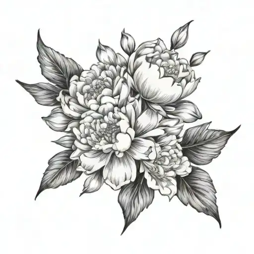 peony hawthorn gladiolus flower bouquet tattoo design idea