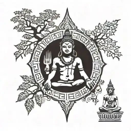 Bodhi tree with shiva jesus and biddha  tattoo design idea