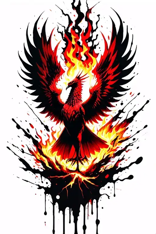 Phoenix rising from the ashes with flames and lightning  tattoo design idea