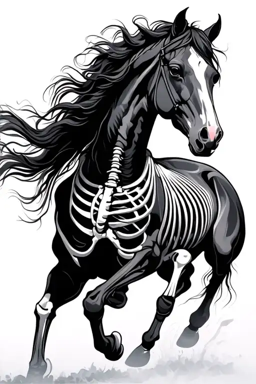 horses running skeleton tattoo design idea