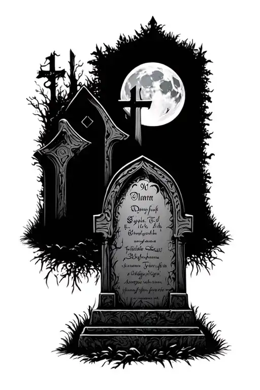 14 gravestones with a full moon tattoo design idea