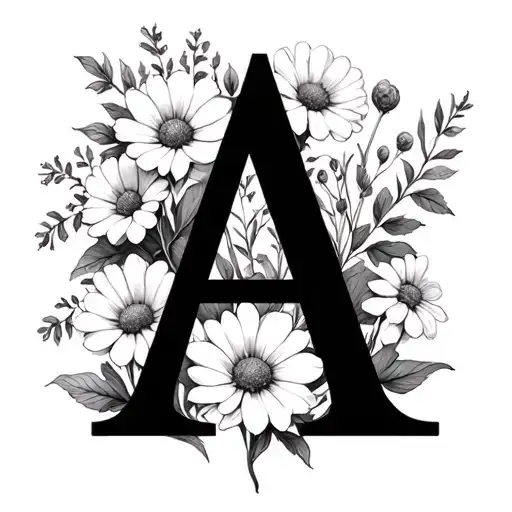letter A squared by 4 framed by field flowers tattoo design idea