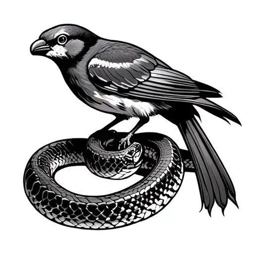 copperhead snake and bird perched tattoo design idea