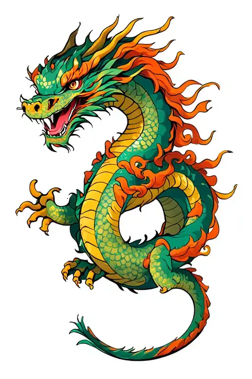 full long body Japanese dragon wrapped around arm sleeve tattoo design idea