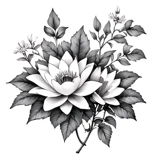 larkspur and water lily Aster and morning glory vine tattoo design idea