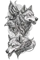 vicious wolf with 2 ravens tattoo design idea
