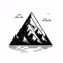 A simple mountain in a triangle with a little nature, all minimalist and size 3 cm approximately tattoo design idea