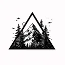 A simple mountain in a triangle with a little nature, all minimalist and size 3 cm approximately tattoo design idea