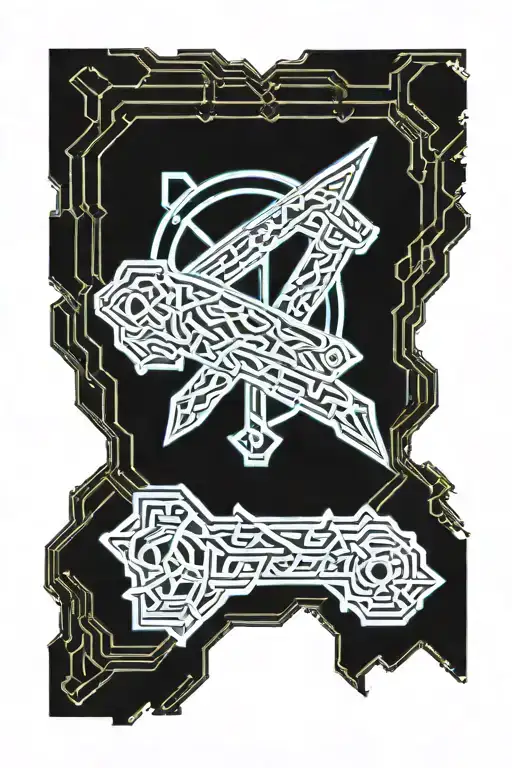 Elden ring weapon with the elden ring symbol intertwined tattoo design idea