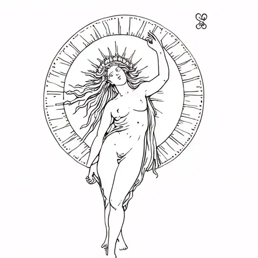 Aphrodite holding up the sun tattoo design idea