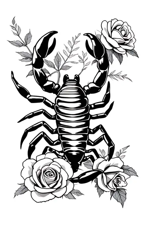 scorpion and roses intertwined tattoo design idea