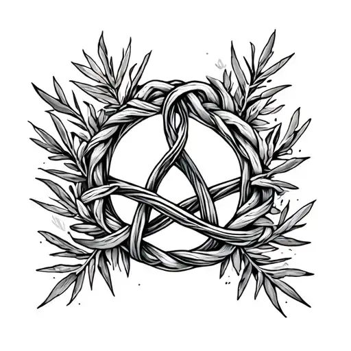 tattoo: witch’s knot surrounded by rosemary, rue, and marigold sprigs All flowing with the forearm's  natur tattoo design idea