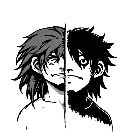 Ruffy and shanks face half Ruffy half shanks arm tattoo design idea