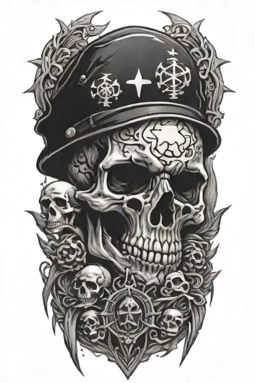 war, memento mori, PTSD using symbolic imagery tattoo design idea
