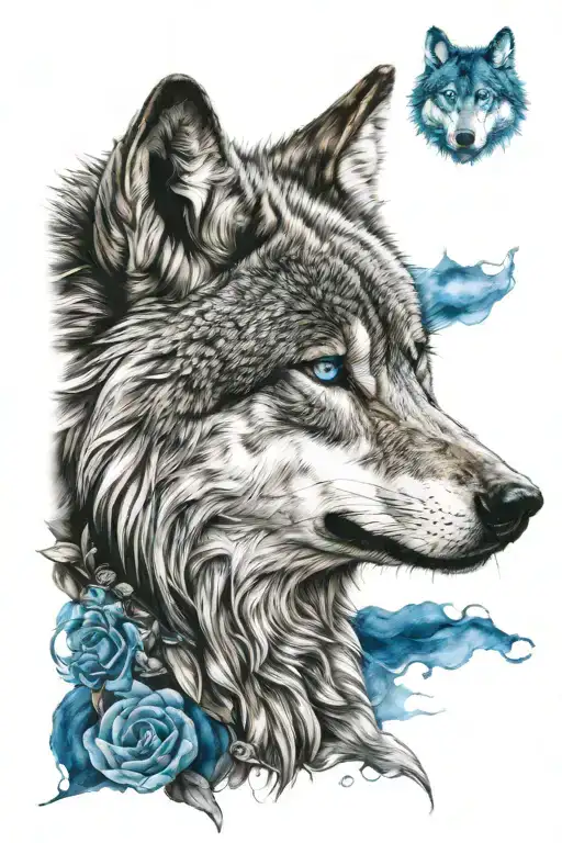 wolf with blue eyes tattoo design idea